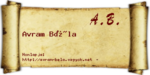 Avram Béla névjegykártya